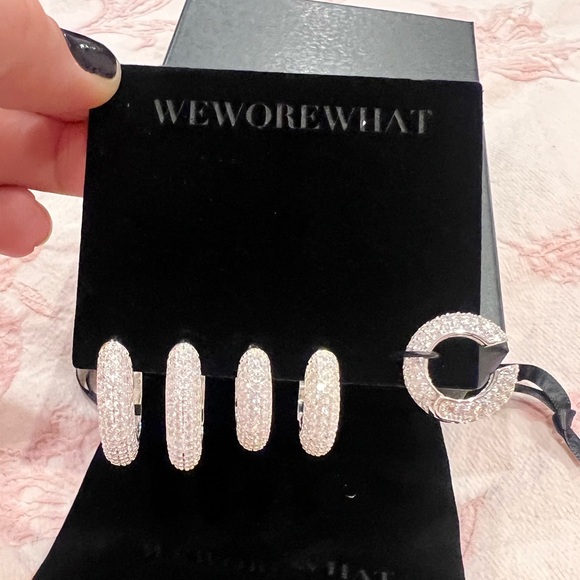 BNIN WeWoreWhat Pave Hoop And Ear Cuffs 5 Pieces Set Silver Crystal Earrings - Picture 2 of 4